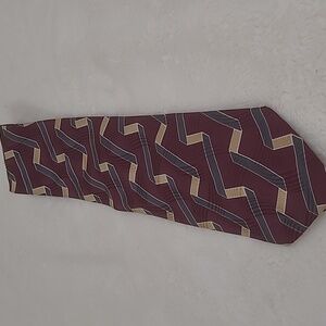 Audrey Buckner Gray and Red Geometric Silk Tie